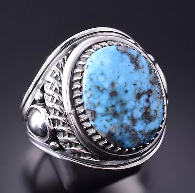 Size 13 Silver & Turquoise Navajo Handmade Men's Ring By Derrick Gordon 4A31H • $440