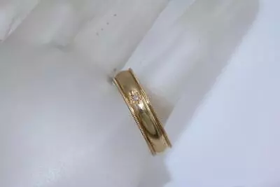 14K Yellow Gold 5mm Milgrain Diamond Accent Wedding Band Unisex Ring Size 10.25 • $225