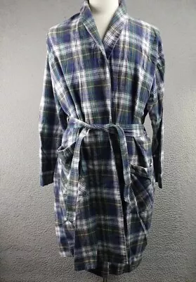 Vintage IZOD Mens Navy Blue Plaid Soft Cotton Flannel Robe Men's Medium • $23.94