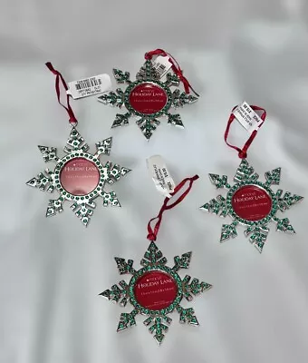 Photo Frame Mini Rhinestone Snowflake Christmas Holiday Ornament Silver Set Of 4 • $21
