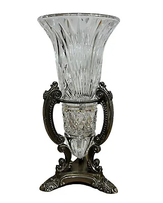 Vintage GODINGER Shannon Crystal Vase W/ Silver Plated Stand • $98