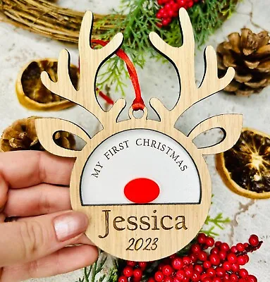 Personalised 3D Reindeer My First Christmas Baby's First Christmas Tree Bauble. • £5.95