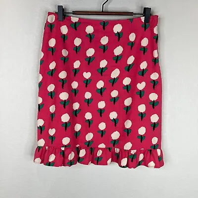 Moschino Jeans Straight Skirt Sz IT 40 US 6 Pink Wool Floral Ruffle Hem Vintage • $85.50