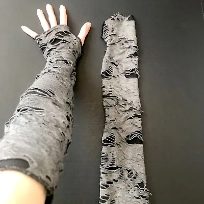 Long Mummy Gloves Gray Cut Out Arm Warmers Mens Zombie Costume Covers Ripped NWT • $34