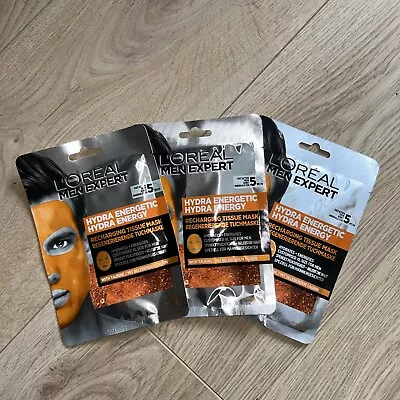 3 Pack L'oreal Men Expert Hydra Energetic Recharging Tissue Face Mask • £9.99