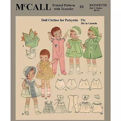 9  Doll Clothes Pattern For Patsyette & Other Dolls Vintage 1930s Pattern • $9.95