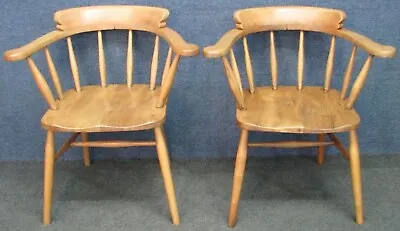 Pair Of Captains Or Pub Armchairs Victorian Style Solid Elm And Beech No 2 • £345