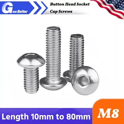 M8 Stainless Steel Button Head Socket Cap Screws A2 Metric ISO 7380 10 To 80mm • $5.39