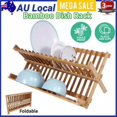 Folding Bamboo Dish Rack Drying Rack Holder Kitchen Drainer Large Capacity AU • $23.99