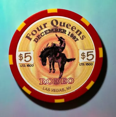 ⚡️❄️ Casino Chip OMG 😳 $5 Four Queens Rodeo 1997 Las Vegas ⚡️❄️⚡️❄️ • $1