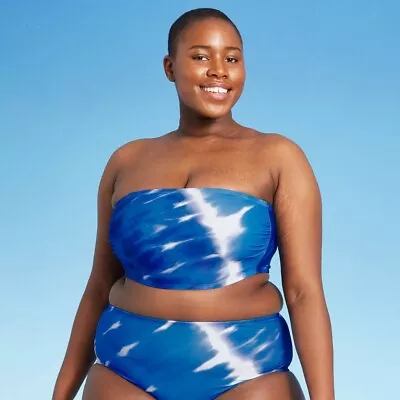 Juniors' Plus Size Longline Bandeau Bikini Top - Xhilaration Blue Tie-Dye 16W • £3.39