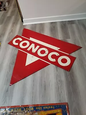 C.1950s Original Vintage Conoco Gas Station Sign Metal Embossed Oil Service RARE • $899