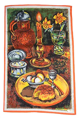 Vtg Kitchen Tea Towel Vony France Peinture Flamande 19 X 29  Candlelight Dinner • $14.99