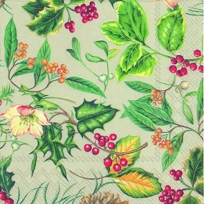 £5.18 • Buy Christmas Branches Linen Holly IHR Paper Lunch Napkins 3 Ply 33 Cm Sq 20 Pack