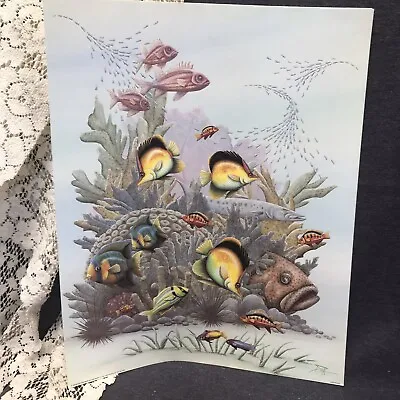 Vintage 1993 Poster Signed Art Print Tropical Fish Nautical 16”x20” • $14
