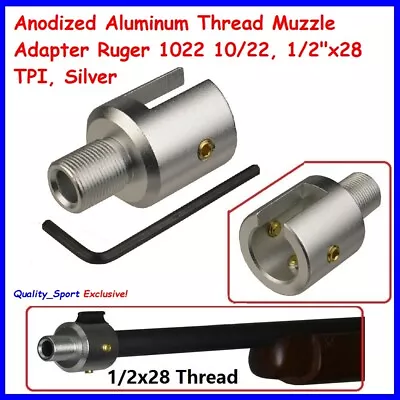 Anodized Aluminum Thread Muzzle Adapter Ruger 1022 10/22 1/2 X28 TPI Silver • $10.99