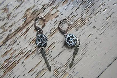 Steampunk Gear And Arrow Leaver Back Homemade One Of A Kind Earrings • $7.99