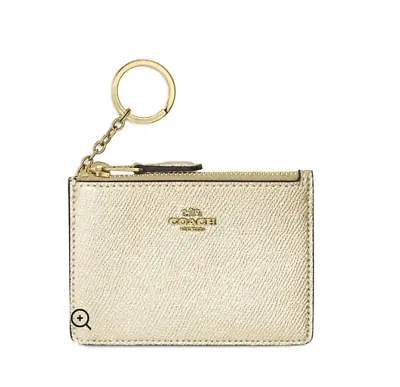 Coach Platinum Soft Gold Metallic Leather Mini Slim ID Case Gunmetal Key Chain  • $84.22