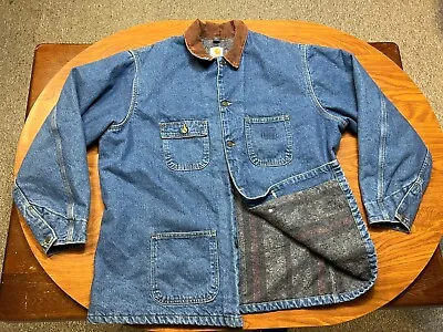 $26 • Buy Mens Used Vintage Carhartt Blanket Lined Denim Chore Jacket Size Xl