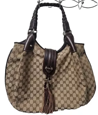 Gucci Brown/Beige Canvas And Leather Jackie Hobo • $355