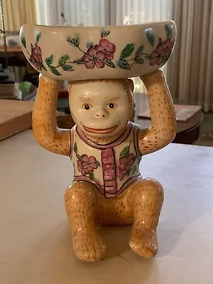$70 • Buy Rare Vintage Andrea By Sadek? Porcelain Chinoiserie Monkey Bowl 8” Tall
