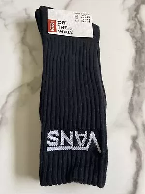 New Men's VANS Designer Sport Skater Surfer Crew Cut Socks Black Logo White • $14.99