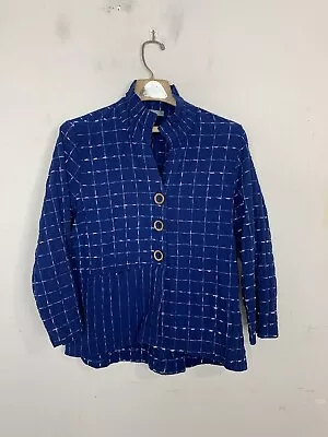 Habitat Clothes To Live In Women Jacket Medium Blue Windowpane Layering Textured • $38.95