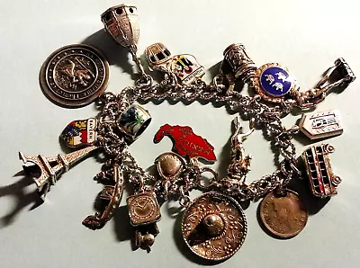 Vintage 925-800 Silver European Souvenir Travel Bracelet &19 Charm Heavy Travel • $114.99