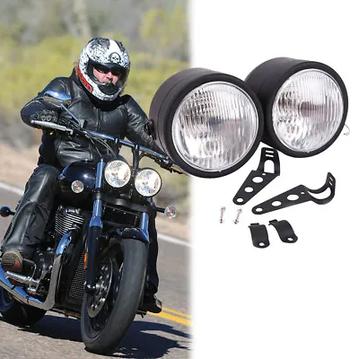 Twin Front Headlight W/ Bracket For Harley Dual Sport Motorcycle Street Fighter • $34.73