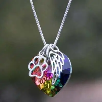 925 Sterling Silver Fire Rainbow Mystical Topaz Paw Angel Wing Pendant Necklace • $15.74