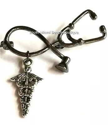 Medical Caduceus Stethoscope Pin Brooch Silver Plated Graduation Gift RN MD LPN • $9.99