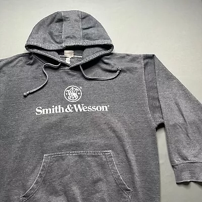 Vintage Smith & Wesson Hoodie Mens XL Gray Sweatshirt NRA Firearms Graphic Logo • $24.99