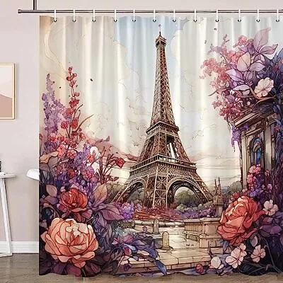 Paris Tower Shower Curtain Vintage Spring Flower And France Romance Street Ru... • $28.85