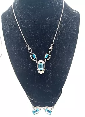 Vtg Van Dell Stunning Sterling Silver Blue Rhinestone 16 1/2 Necklace SBEarrings • $47.50