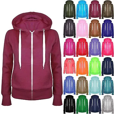 £8.99 • Buy Ladies Plain Zip Up Hoodie Sweatshirt Womens Fleece Jacket Hooded Top UK 8 To 22