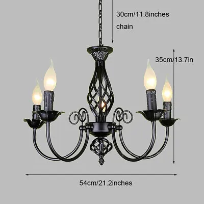 Vintage Black Chandelier E14 Candle Pendant Lights For Home Living Room Store • £47.99