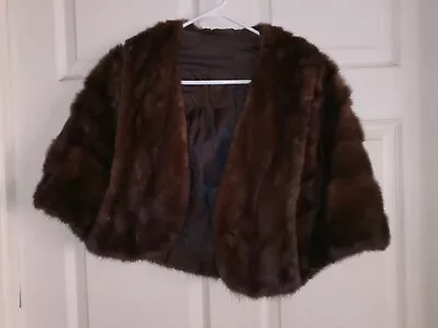 Vintage Brown Collared Mink Stole Wrap Side Pocket? Hand Warmer? • $19