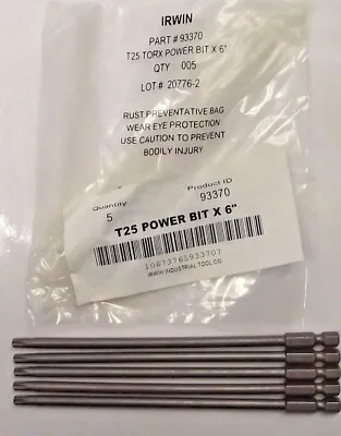 Irwin 93370 Torx Power Bit T25 1/4  Hex Drive 6  OAL 5pcs. • $4.75