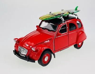 $9 • Buy Welly Citroen 2cv With Surfboard Red 1:34 Die Cast Metal Model New In Box