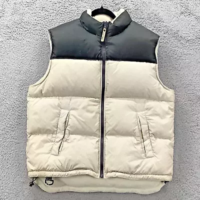 Down Filled Puffer Vest Men's L Ivory Cream Full Zip Pockets Hunting Old Navy • $22.99