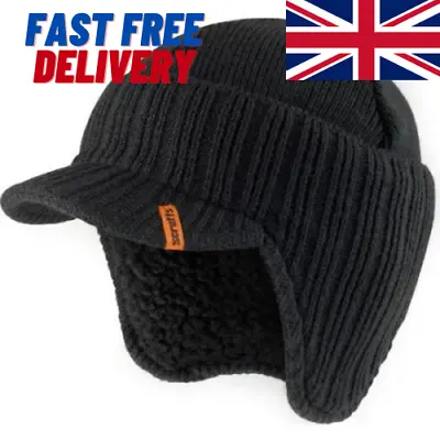 Scruffs Knitted Black Warm Winter Peaked Beanie Thermal Insulated Work Hat Cap • £13.49