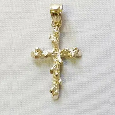 $112.99 • Buy 14k Yellow Gold Solid Nugget Cross Pendant / Charm, Made In USA