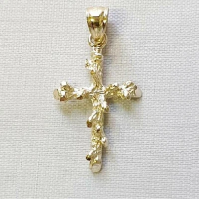 $112.99 • Buy 14k Yellow Gold Solid Nugget Cross Pendant / Charm, Made In USA