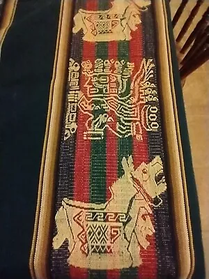 Vintage Woven Aztec Mexico Peru Table Cloth 81 X 56  Green Red  • $30