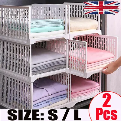 2pc Wardrobe Drawer Units Organizer Clothes Closet Stackable Storage Boxes White • £7.89