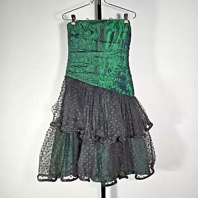 Vintage Sleeveless Prom Dress 80s Mini Dress Short Formal Gown Green & Black XS • $49.99