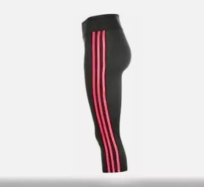 ADIDAS WOMENS 3 PINK STRIPE LEGGINGS LEGGINS 3/4 Length • £10