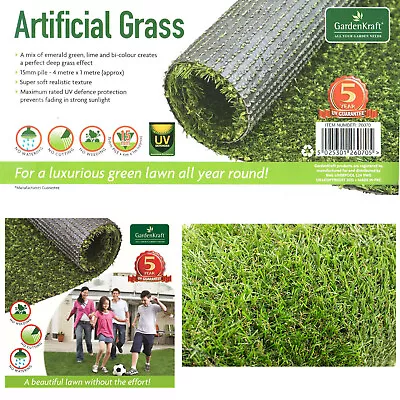 15mm Artificial Lawn Garden Grass Realistic Backyard Mat 4m X 1m Roll • £39.95