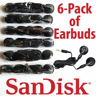 6 SanDisk Earphone Earbuds GENUINE Black In-Ear Headphones 4 MP3 Player Clip Jam • $26.99