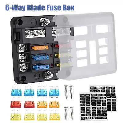 6-Way 12V 24V Blade Fuse Box Holder & 12x Standard Blade Fuses Car Camper Truck • £9.97